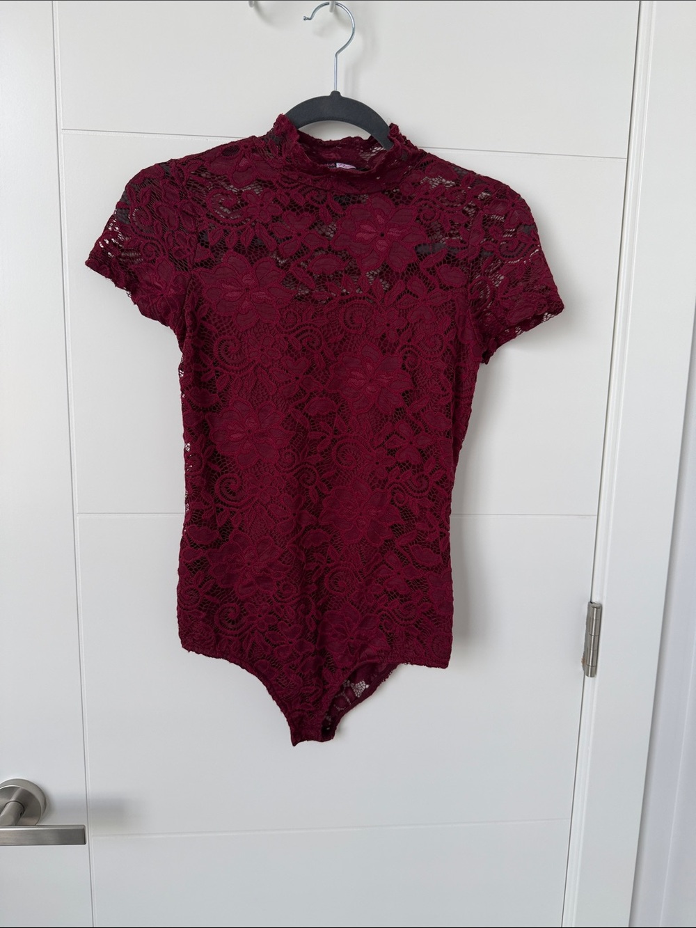 Burgundy Lace Mock Neck Bodysuit